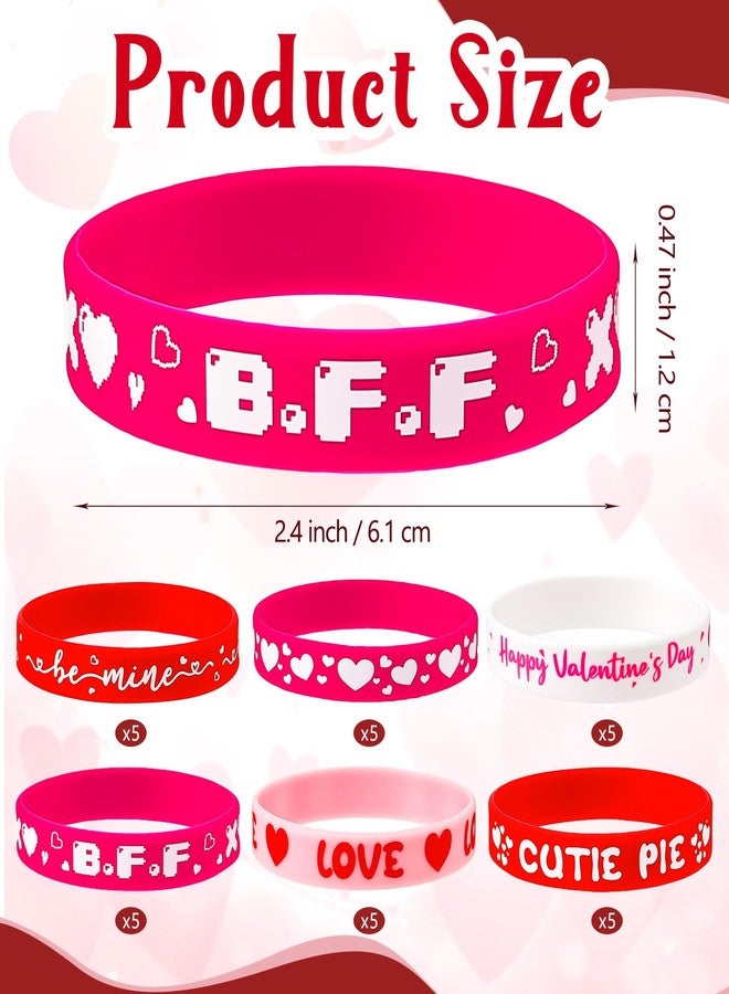 VICROIC 30 PCS Valentine's Day Rubber Bracelets, Valentines Silicone Wristbands bulk for Valentines Day Gifts, Prizes, Valentine Goodie Bag Stuffers, Valentine Party Favor Supplies - Image 2